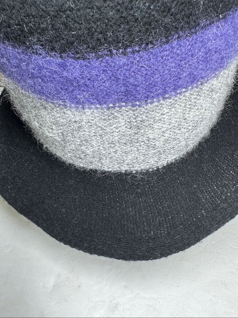 chatties Black, Gray & Purple Striped 100% wool bucket hat winter fall outdoor